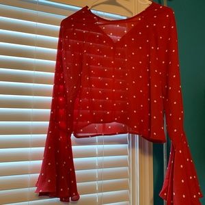 Long sleeve woven top with bell sleeves